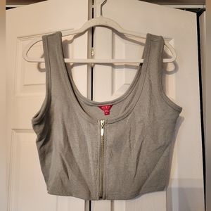 GUESS Grey Zip-Up Crop Top